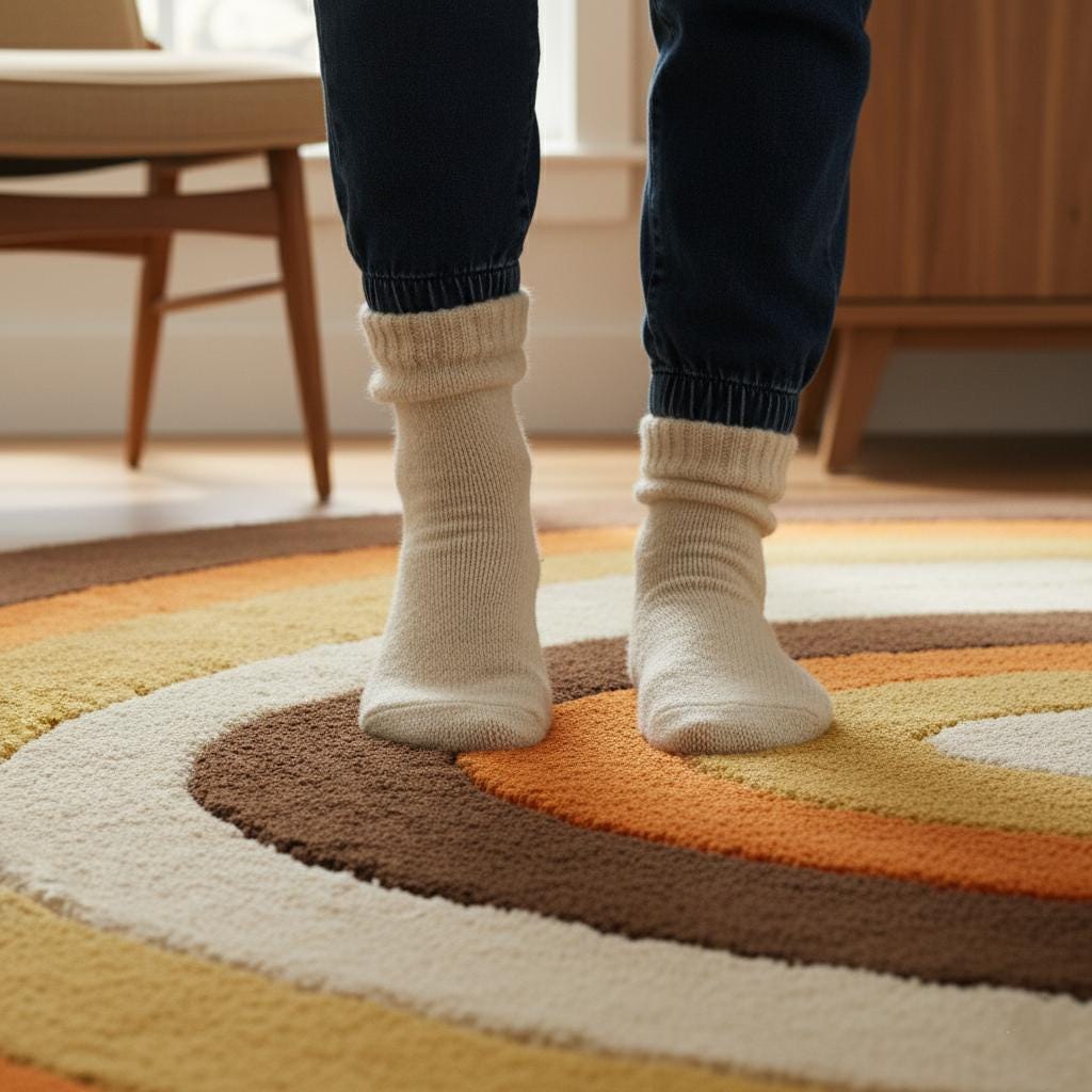 Retro 70s Wavy Wool Rug: Handmade Tufted Geometric Carpet