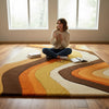 Retro 70s Wavy Wool Rug: Handmade Tufted Geometric Carpet