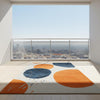 Modern Abstract Area Rug: Cream, Orange & Navy Circle Design