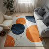Modern Abstract Area Rug: Cream, Orange & Navy Circle Design