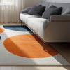 Modern Abstract Area Rug: Cream, Orange & Navy Circle Design