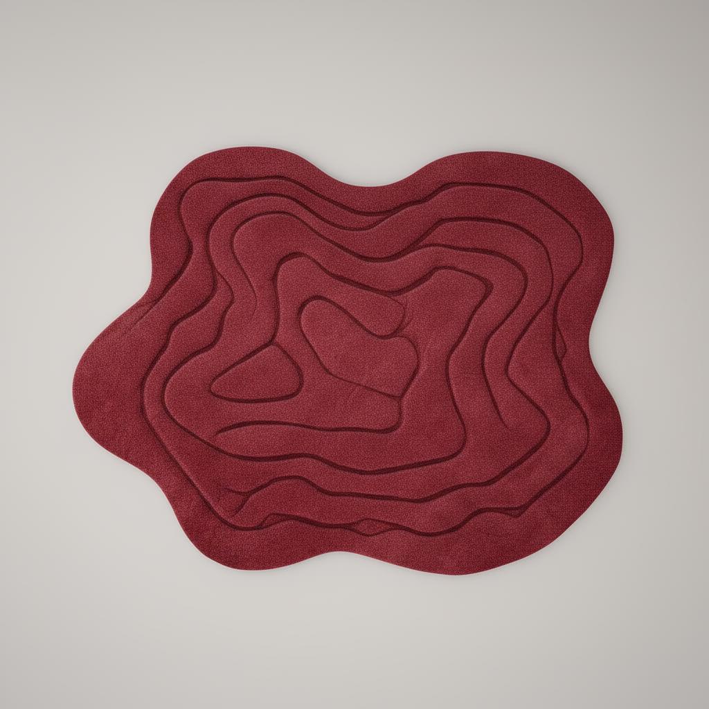 Handmade Tufted Red Rug: Modern 3D Wave Design, Irregular Shape size- 4x6 feet
