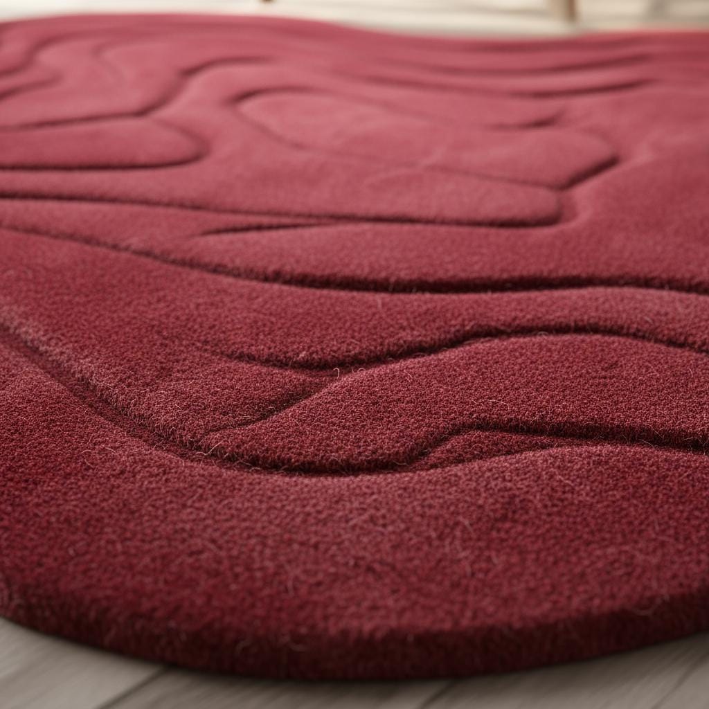Handmade Tufted Red Rug: Modern 3D Wave Design, Irregular Shape size- 4x6 feet