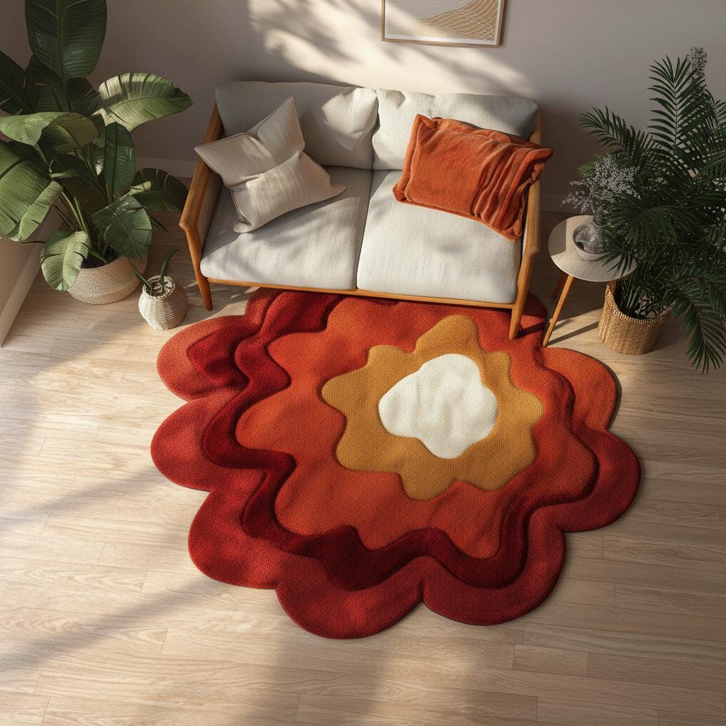Retro Flower Shaped Rug: Tufted Boho Accent Carpet
