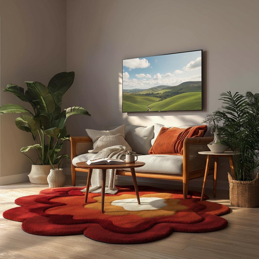 Retro Flower Shaped Rug: Tufted Boho Accent Carpet