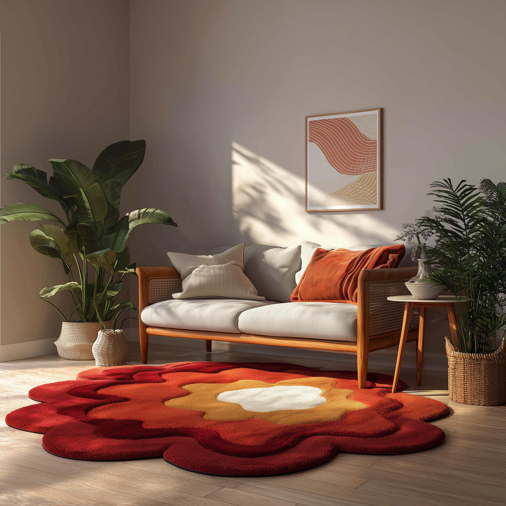 Retro Flower Shaped Rug: Tufted Boho Accent Carpet