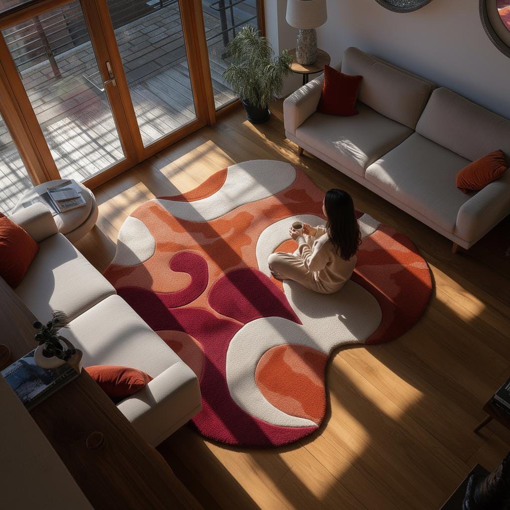 Retro Abstract Wavy Rug: 70s Groovy Tufted Area Carpet