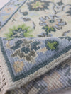 Handmade Oushak Wool Rug: Vintage Green & Blue Floral Carpet, 2x3 feet