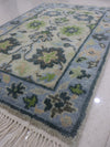 Handmade Oushak Wool Rug: Vintage Green & Blue Floral Carpet, 2x3 feet