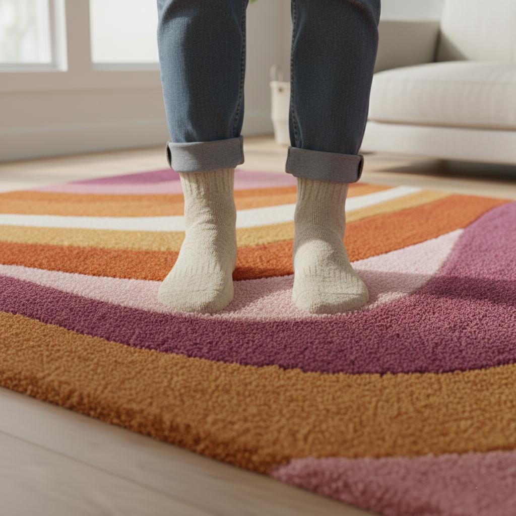 Handmade Tufted Wool Area Rug: Retro 70s Wavy Design