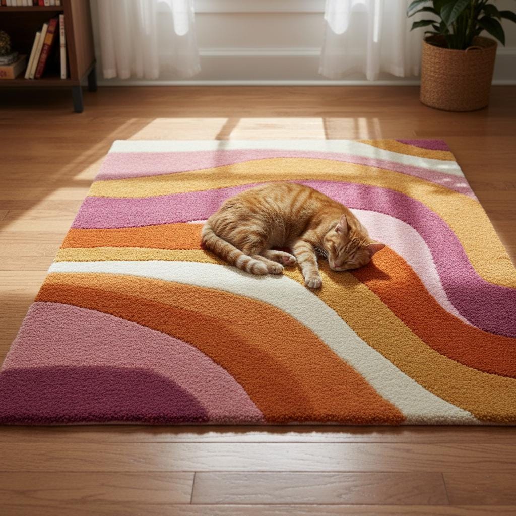 Handmade Tufted Wool Area Rug: Retro 70s Wavy Design