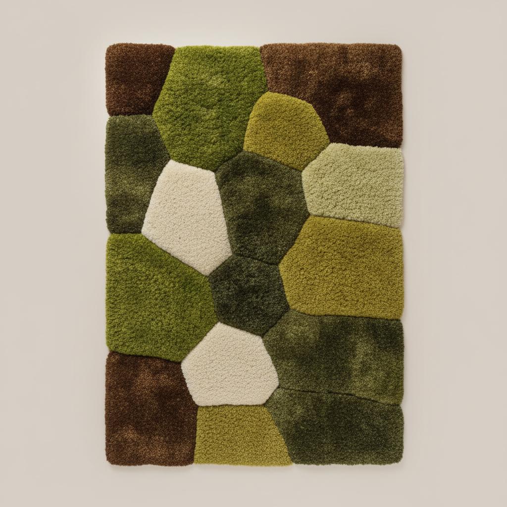 Handmade Green & Brown Wool Rug: Modern Geometric Tufted Carpet