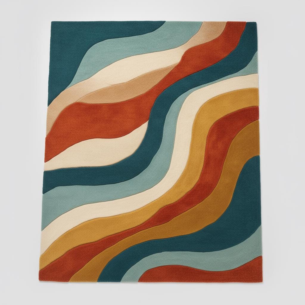 Hand-Tufted Wool Area Rug: Geometric Abstract Design, Mid-Century Modern