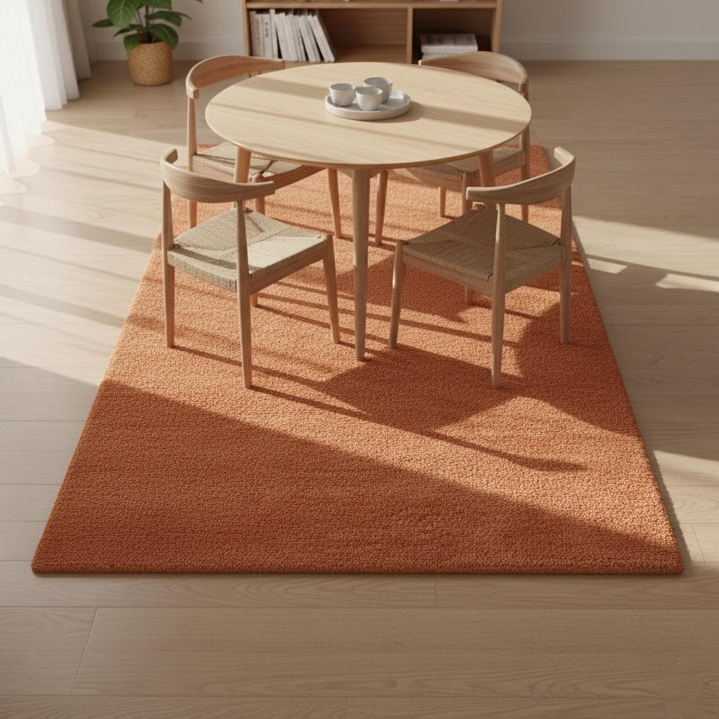 Handmade Burnt Orange Wool Area Rug: Modern Minimalist Design, 6x9 ft