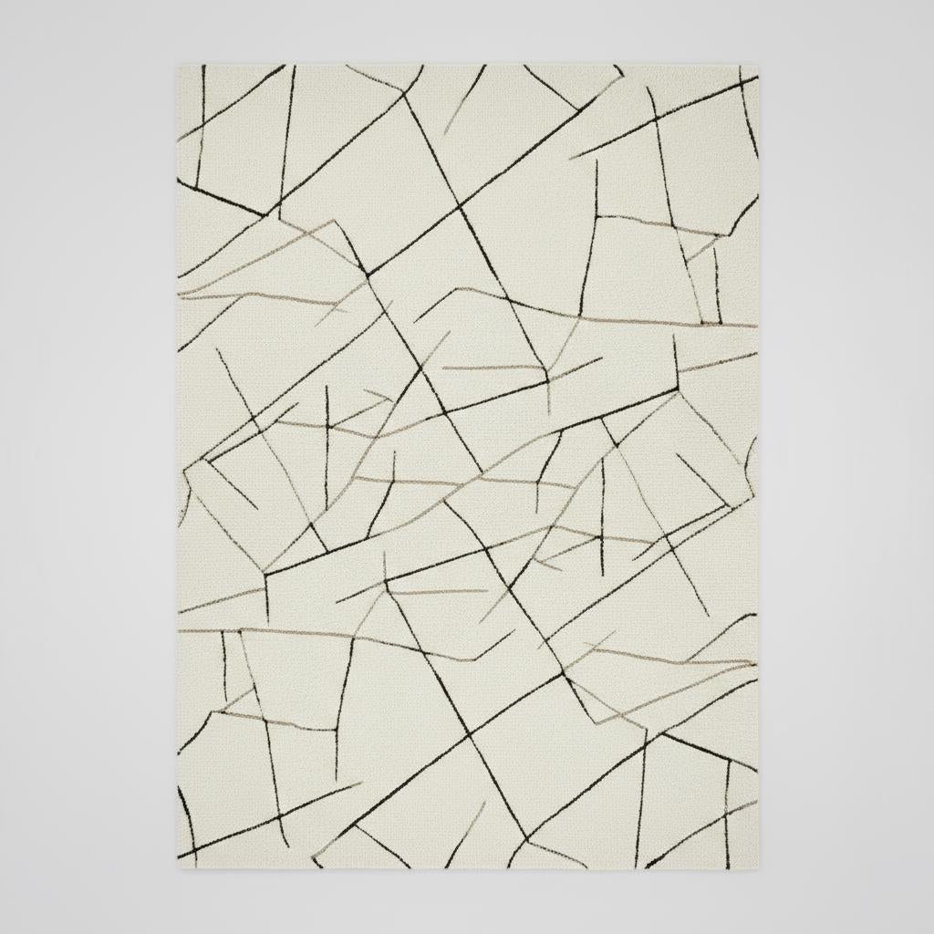 Handmade Wool Area Rug: Abstract Geometric Cream and Black Rug