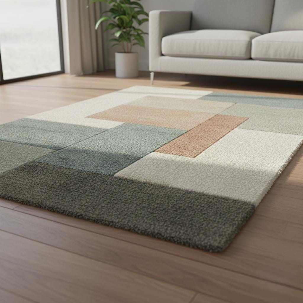 Handmade Wool Area Rug: Modern Geometric Color Block, 5x8 ft