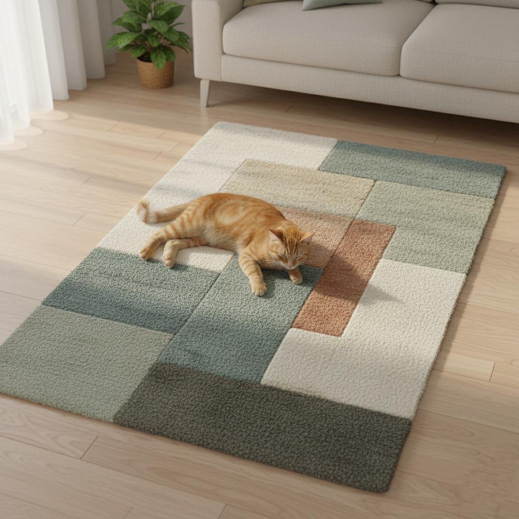 Handmade Wool Area Rug: Modern Geometric Color Block, 5x8 ft