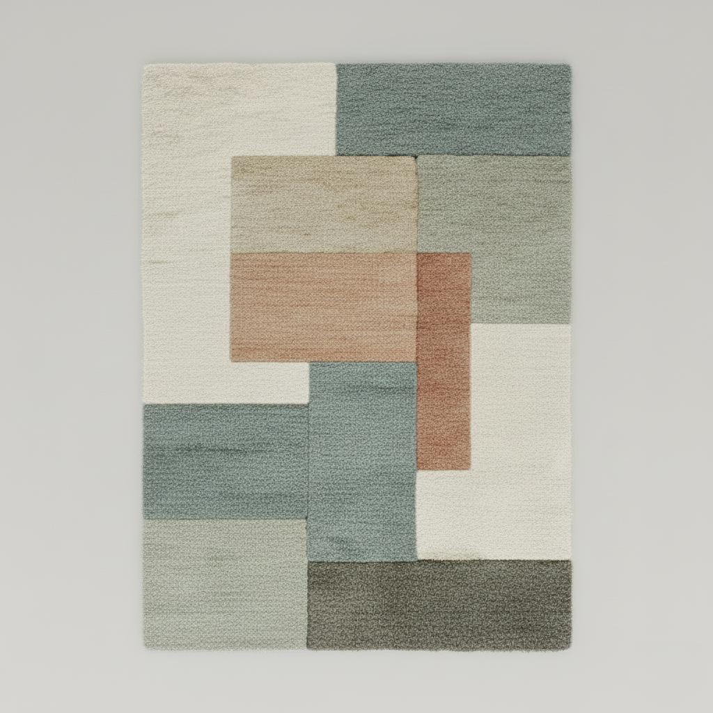 Handmade Wool Area Rug: Modern Geometric Color Block, 5x8 ft