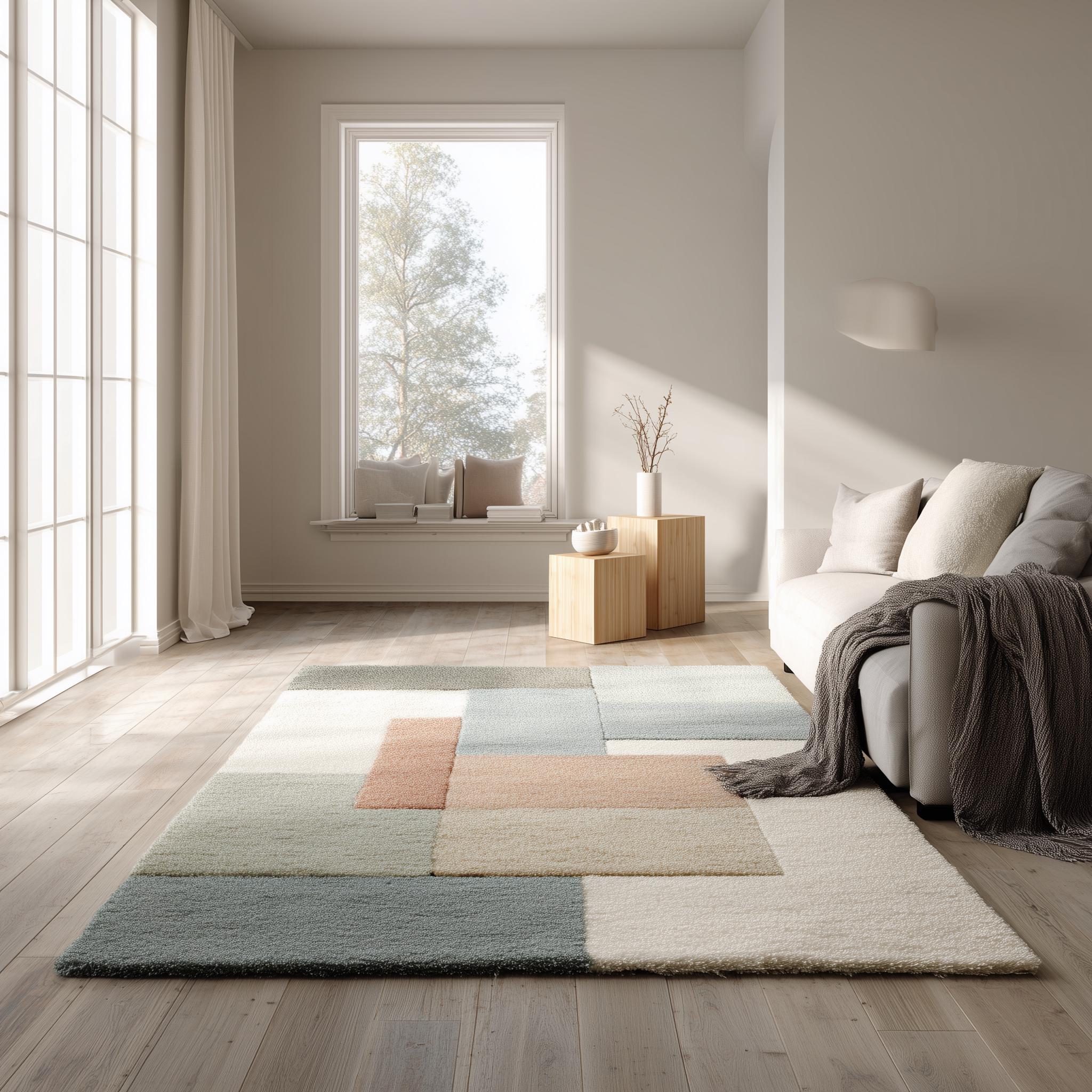 Handmade Wool Area Rug: Modern Geometric Color Block, 5x8 ft