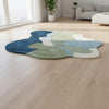 Abstract Wavy Area Rug: Handmade Wool Tufted Carpet, Blue Green Cream