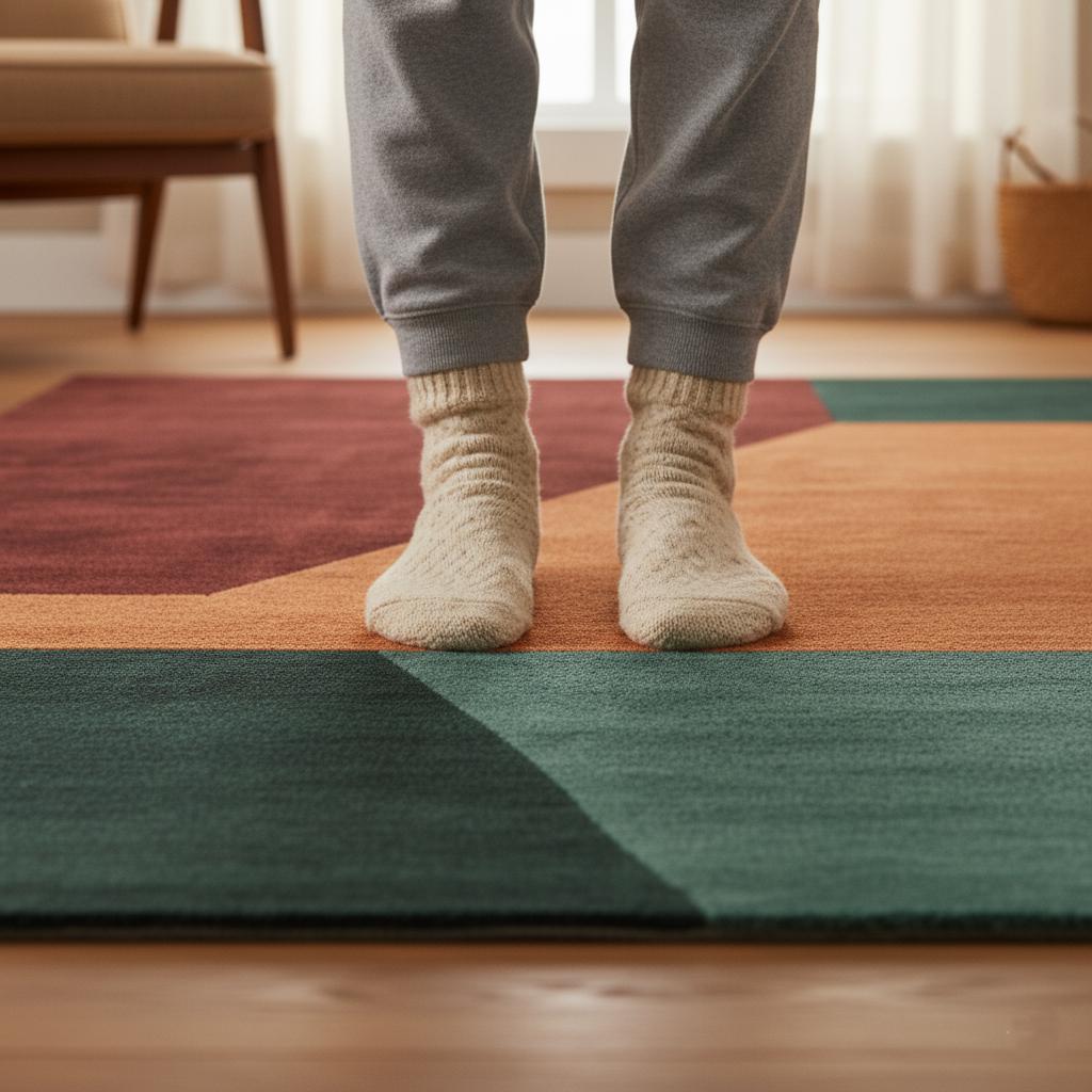 Handmade Wool Area Rug: Geometric Color Block, Mid-Century Modern