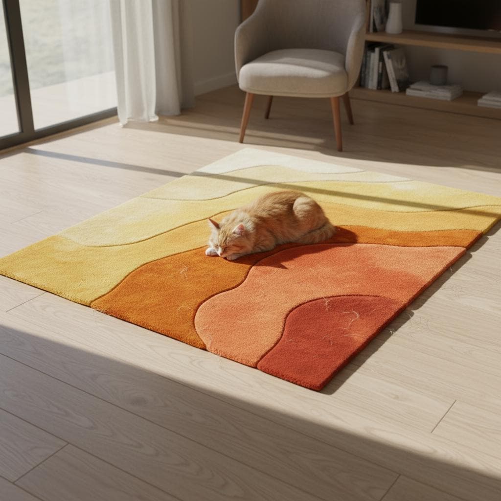 Hand-Tufted Wool Area Rug: Earth Tone Gradient, Wavy Design - 6x9 ft