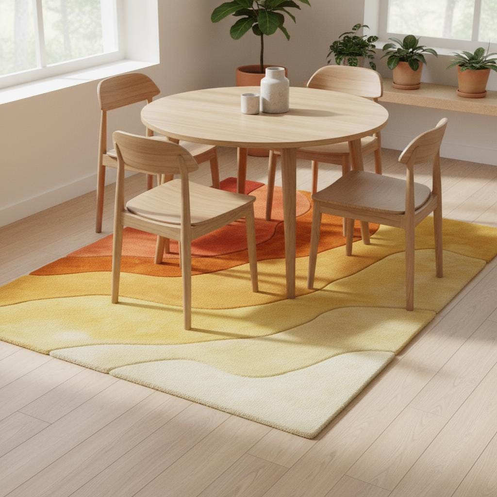 Hand-Tufted Wool Area Rug: Earth Tone Gradient, Wavy Design - 6x9 ft
