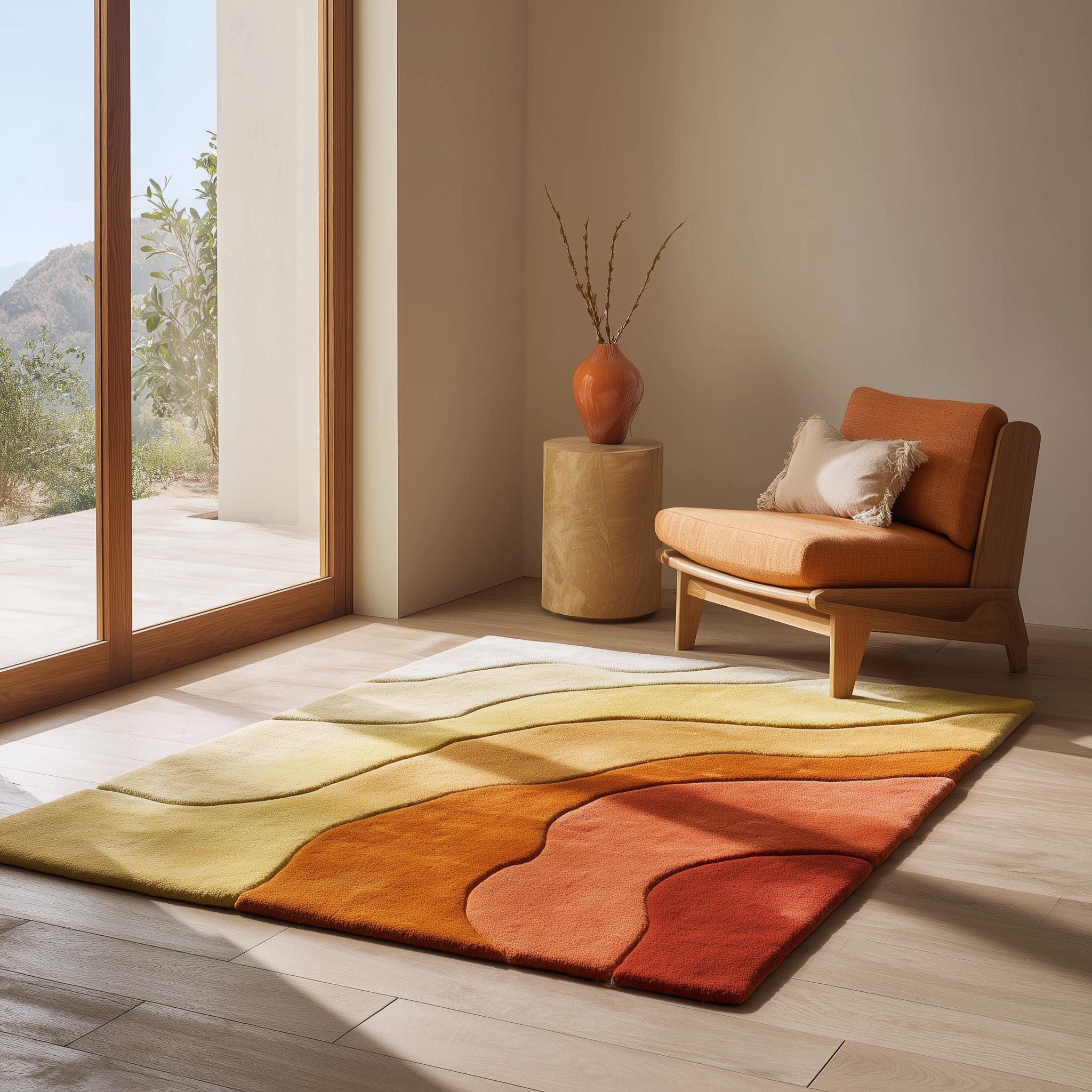 Hand-Tufted Wool Area Rug: Earth Tone Gradient, Wavy Design - 6x9 ft