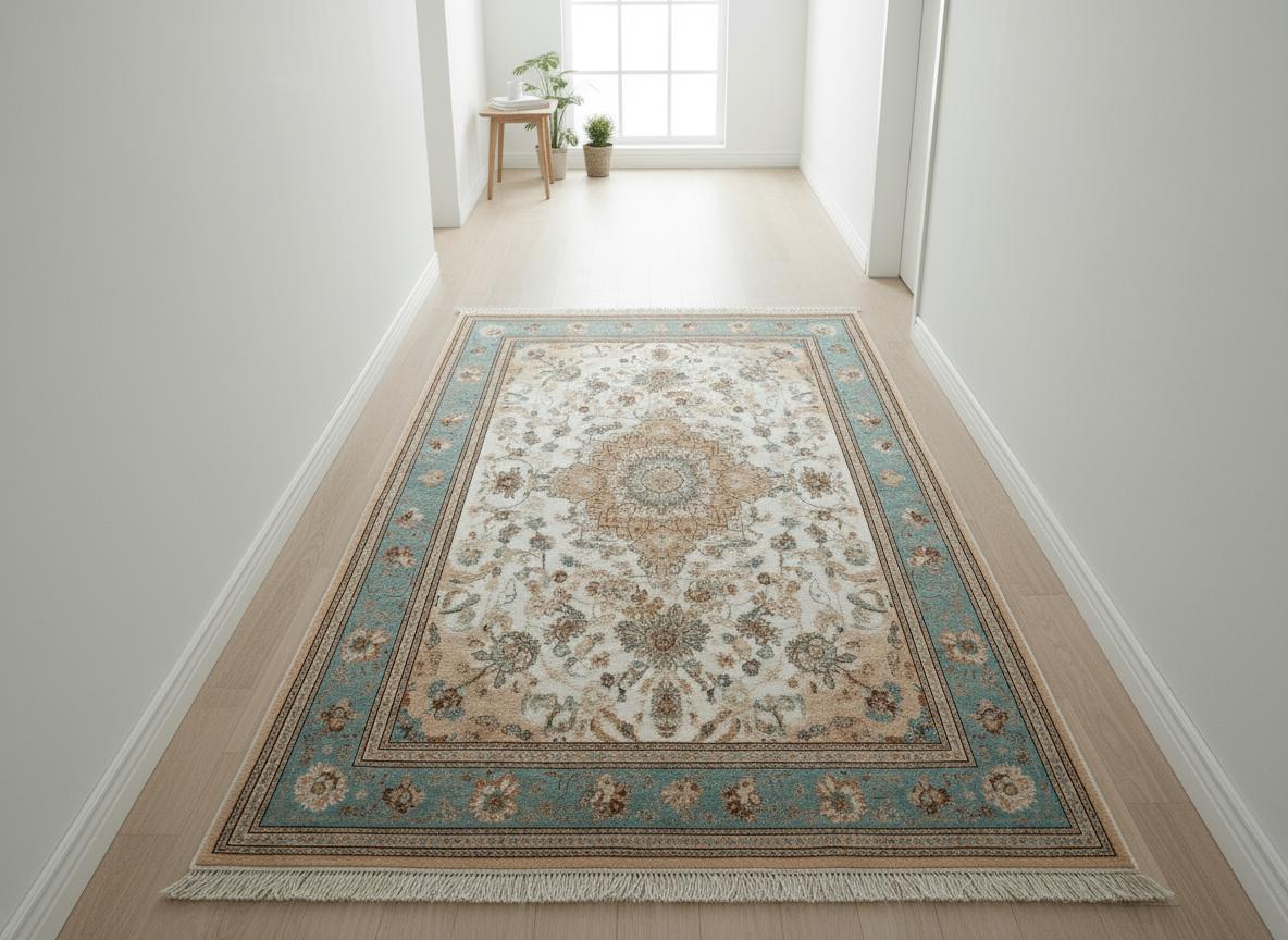 Hand-Knotted Wool Area Rug: Traditional Persian Floral Medallion Design