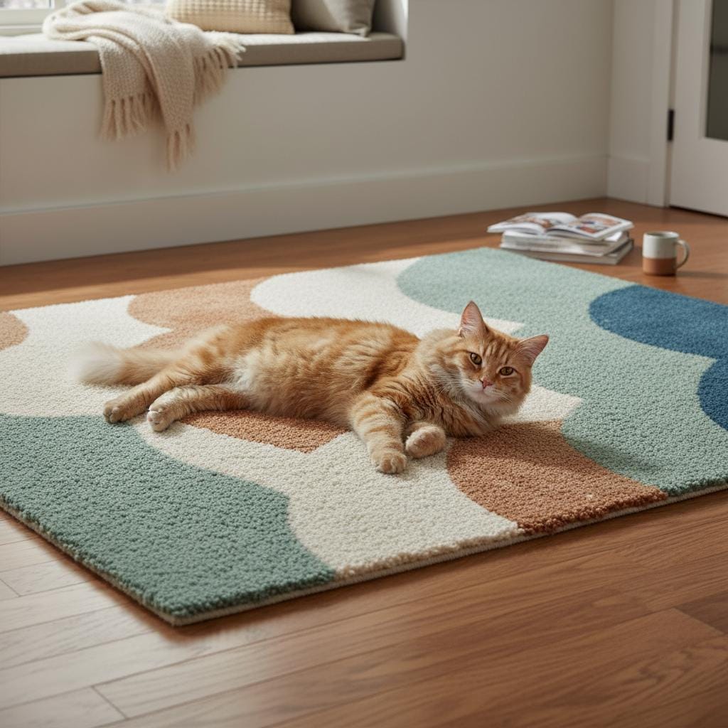Handmade Wool Tufted Area Rug: Geometric Cloud Design, 6x9 ft