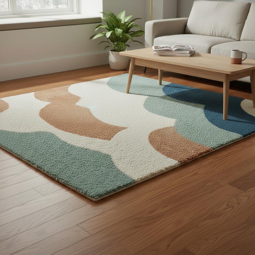 Handmade Wool Tufted Area Rug: Geometric Cloud Design, 6x9 ft