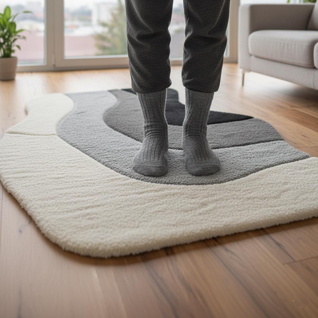 Abstract Wavy Tufted Wool Rug: Modern Neutral Black, Grey, Cream - 5x7 ft