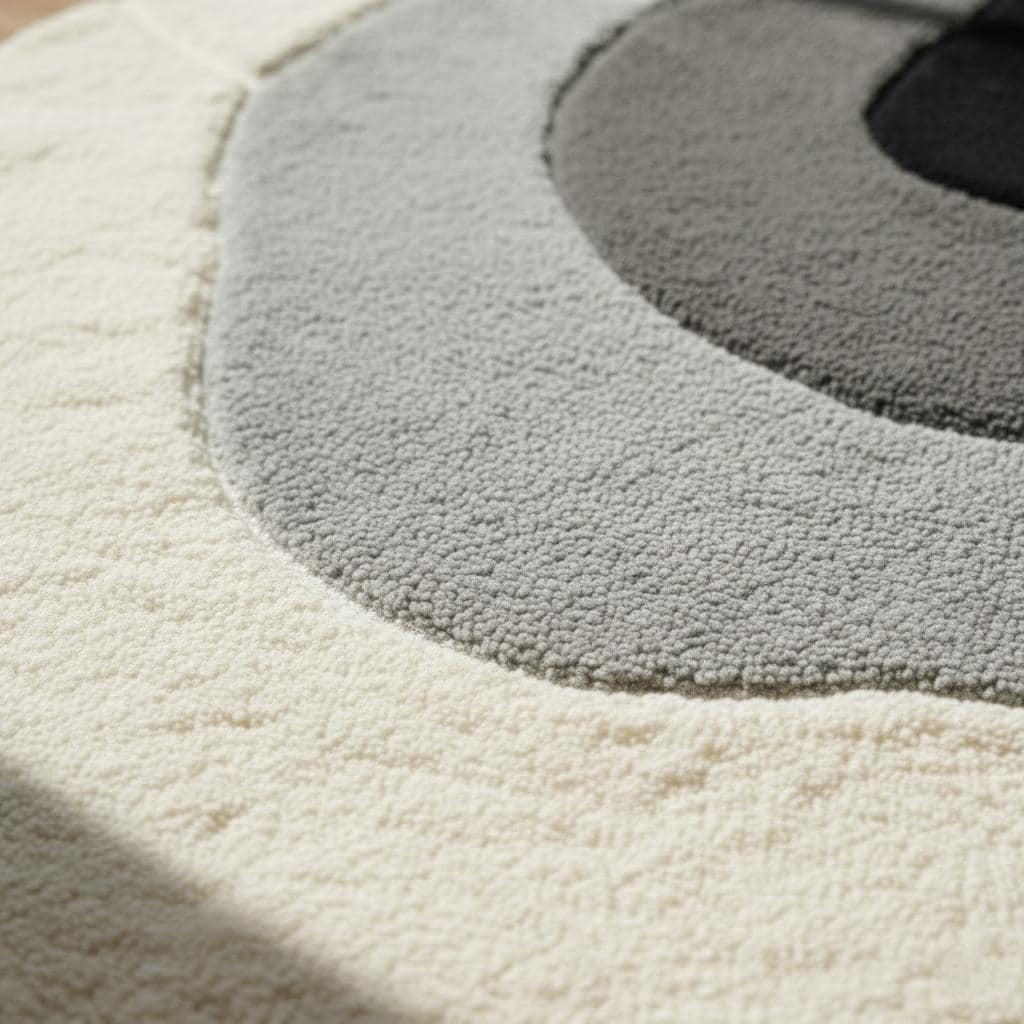 Abstract Wavy Tufted Wool Rug: Modern Neutral Black, Grey, Cream - 5x7 ft