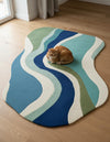 Abstract Wavy Wool Rug: Modern Blue Green Organic Carpet