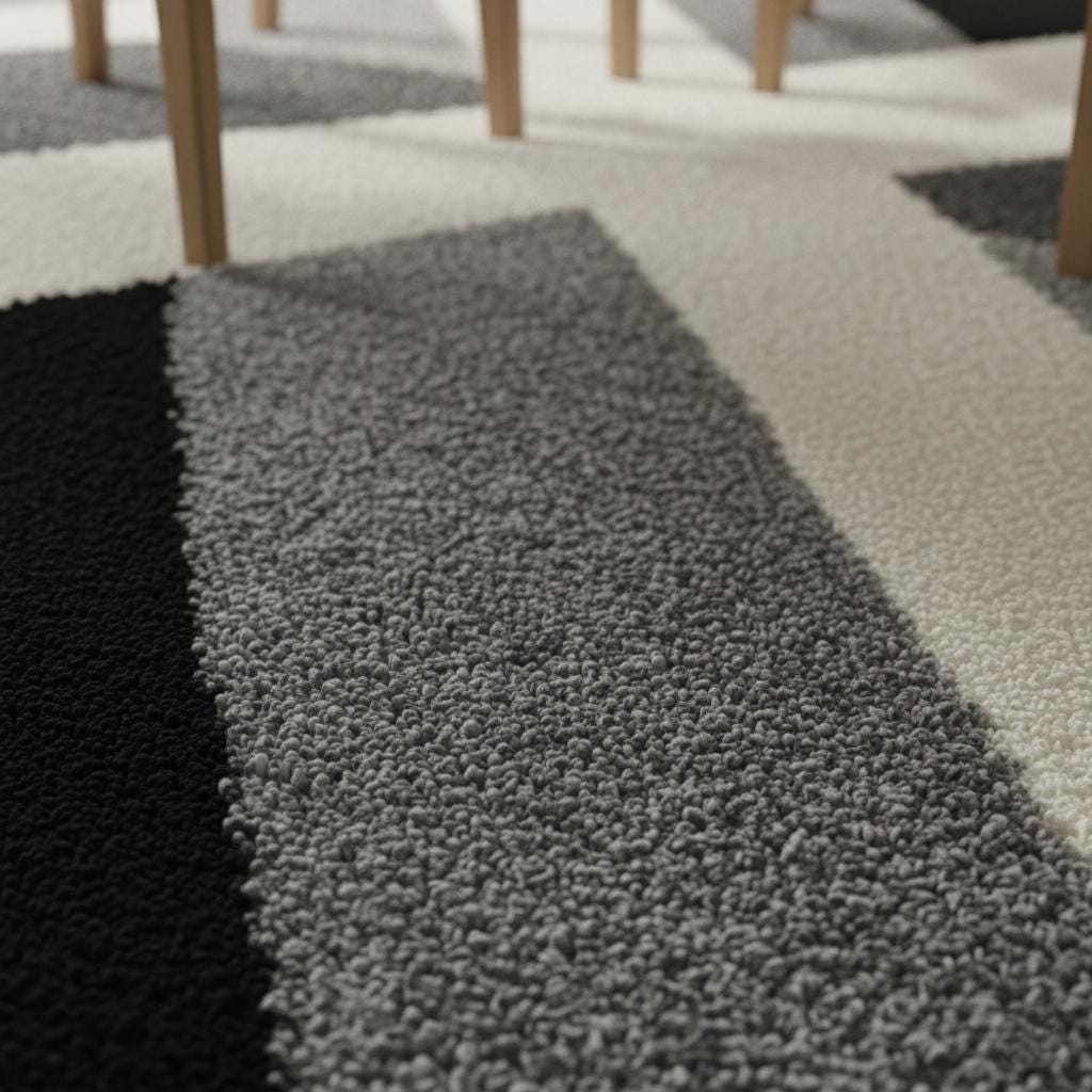 Modern Geometric Wool Rug: Black, White, Grey Abstract Design (6x9 ft)