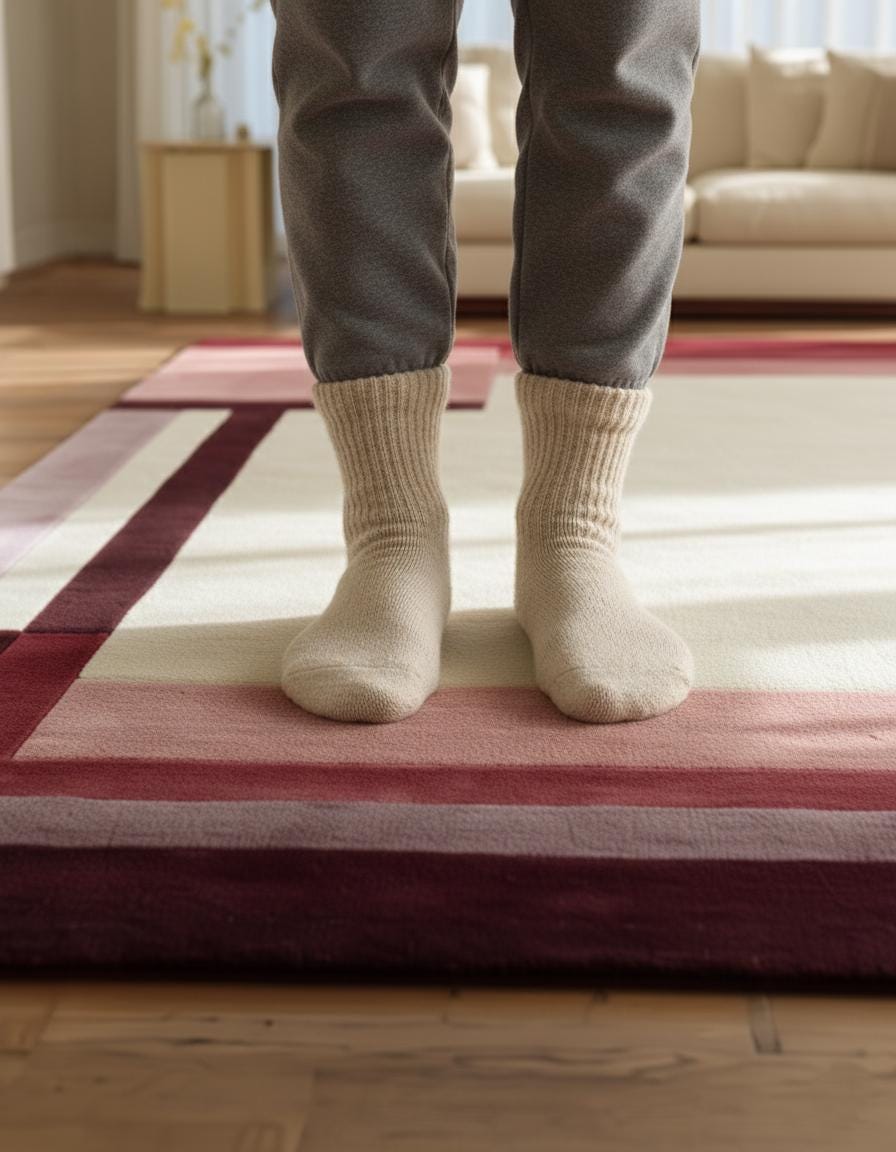 Handmade Wool Area Rug: Neutral Beige Boho Floor Decor (9x12 ft)