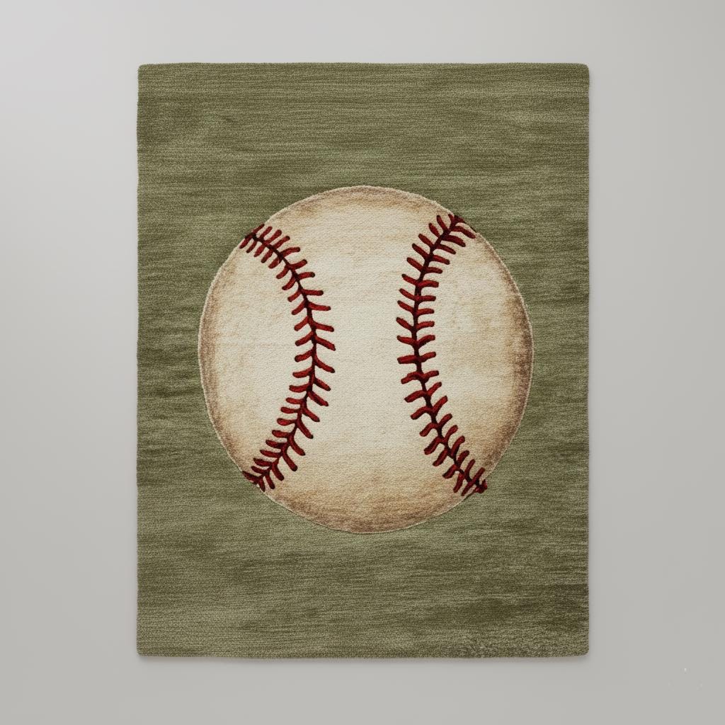 Handmade Wool Baseball Rug: Sports Nursery Decor, 8x10