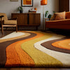 Retro 70s Wavy Wool Rug: Handmade Tufted Geometric Carpet