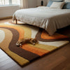 Retro 70s Wavy Wool Rug: Handmade Tufted Geometric Carpet