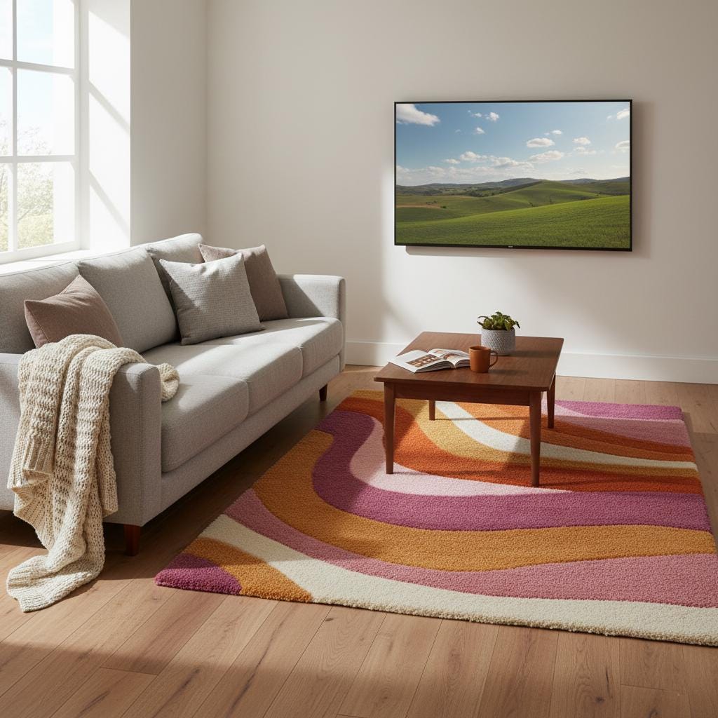 Handmade Tufted Wool Area Rug: Retro 70s Wavy Design