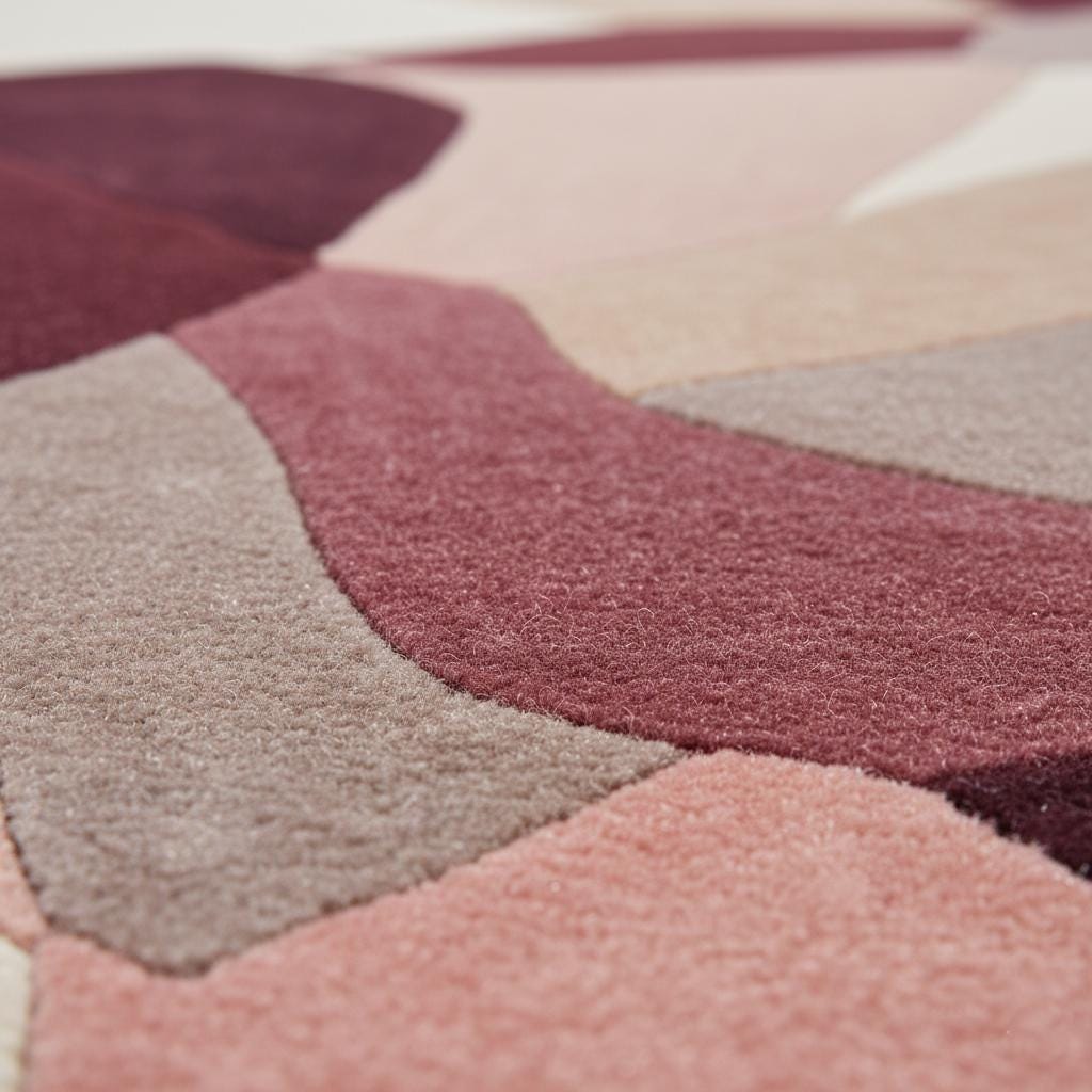 Handmade Wool Area Rug: Modern Abstract Burgundy Pink Geometric Carpet