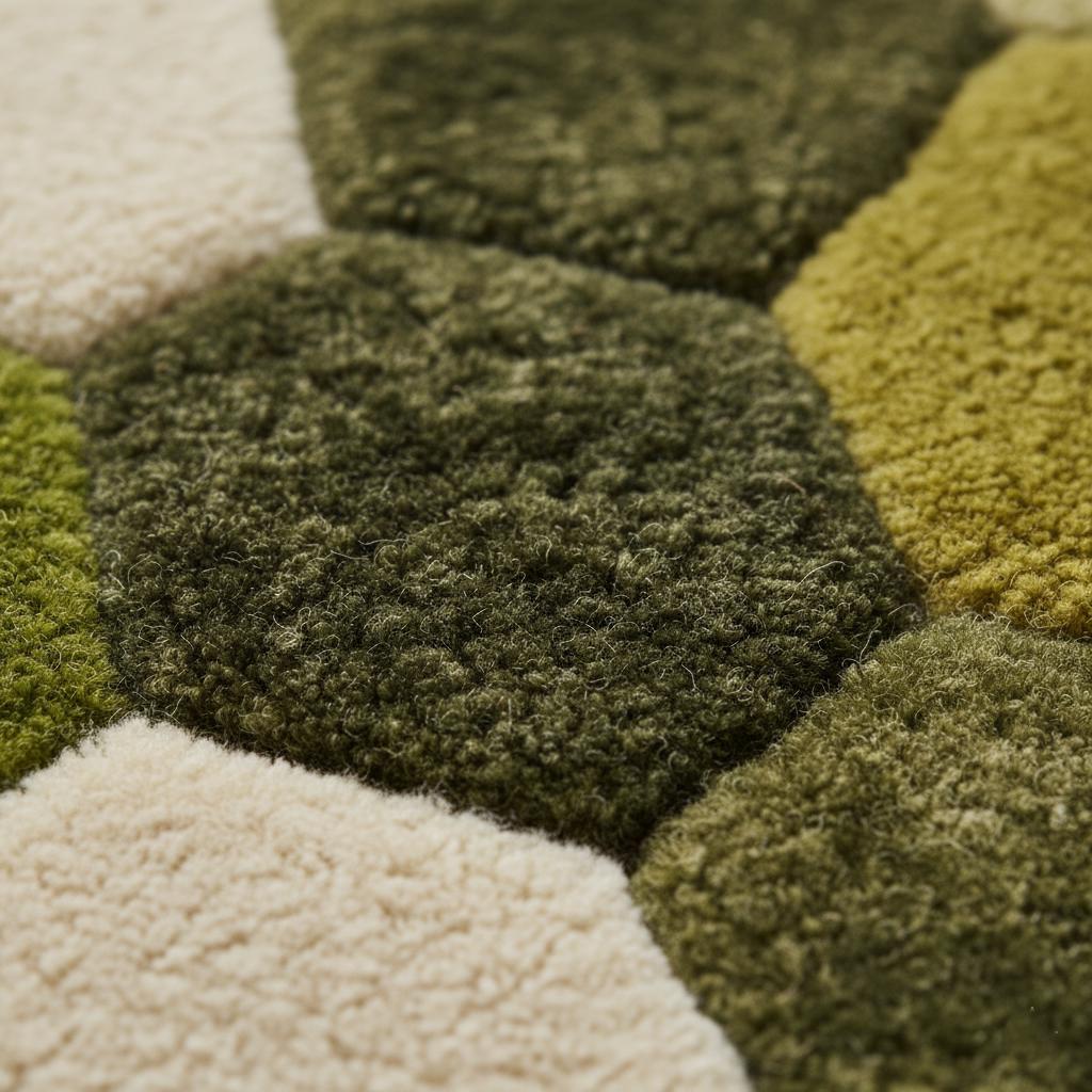 Handmade Green & Brown Wool Rug: Modern Geometric Tufted Carpet