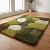 Handmade Green & Brown Wool Rug: Modern Geometric Tufted Carpet