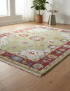 Handmade Oushak Wool Rug: Green, Red & Blue Floral Oriental Carpet