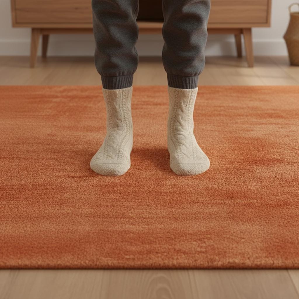 Handmade Burnt Orange Wool Area Rug: Modern Minimalist Design, 6x9 ft