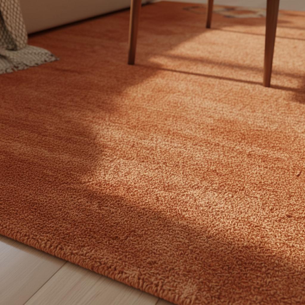 Handmade Burnt Orange Wool Area Rug: Modern Minimalist Design, 6x9 ft