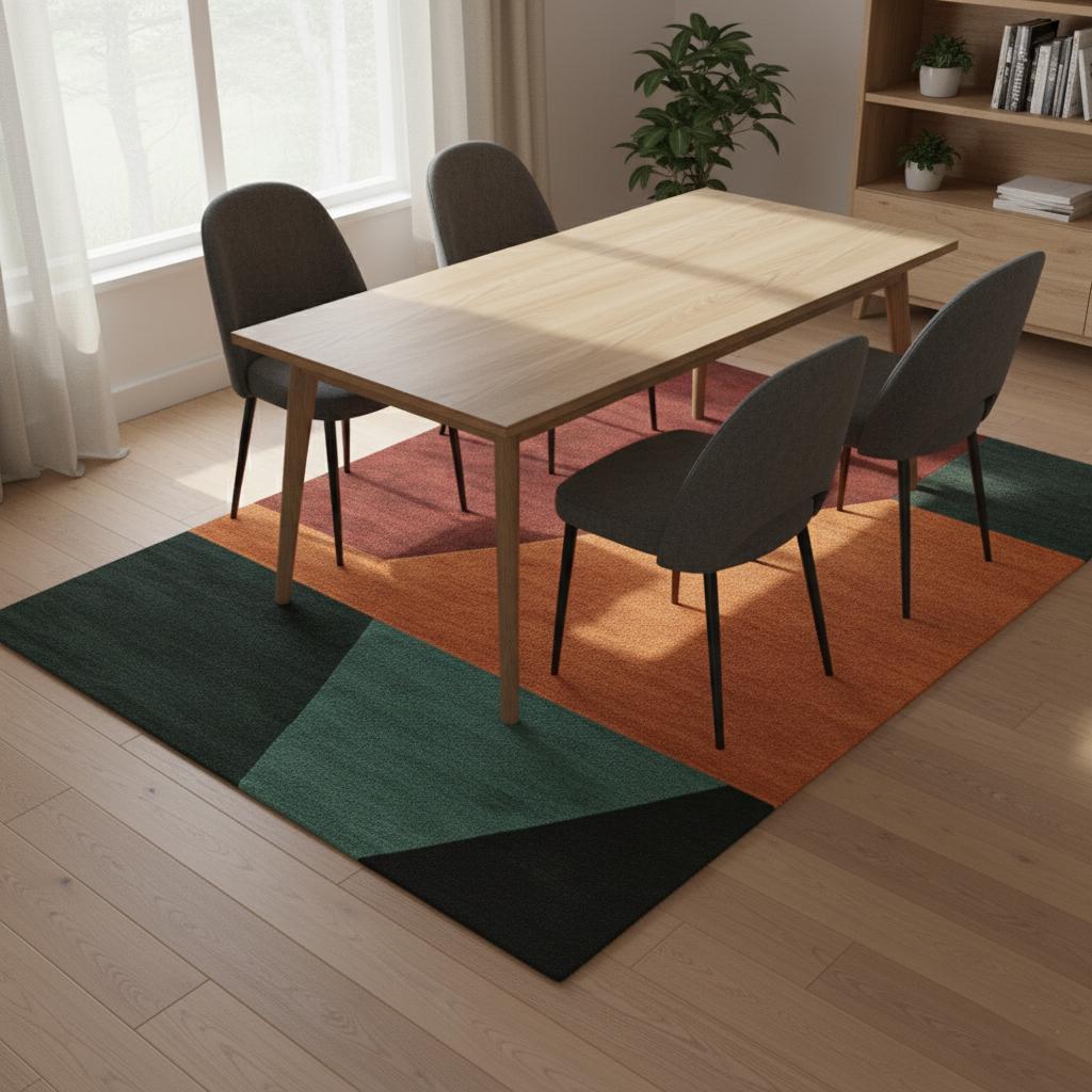 Handmade Wool Area Rug: Geometric Color Block, Mid-Century Modern