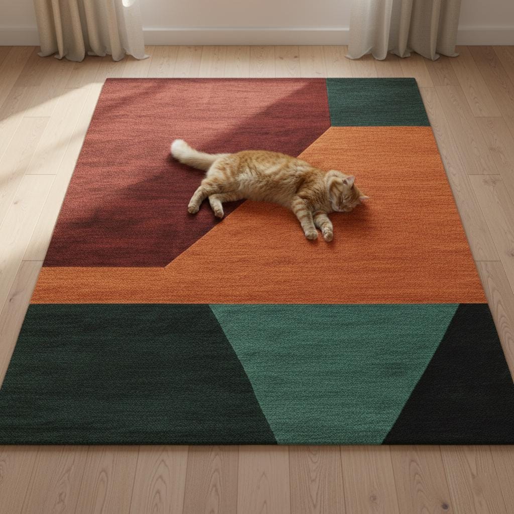 Handmade Wool Area Rug: Geometric Color Block, Mid-Century Modern