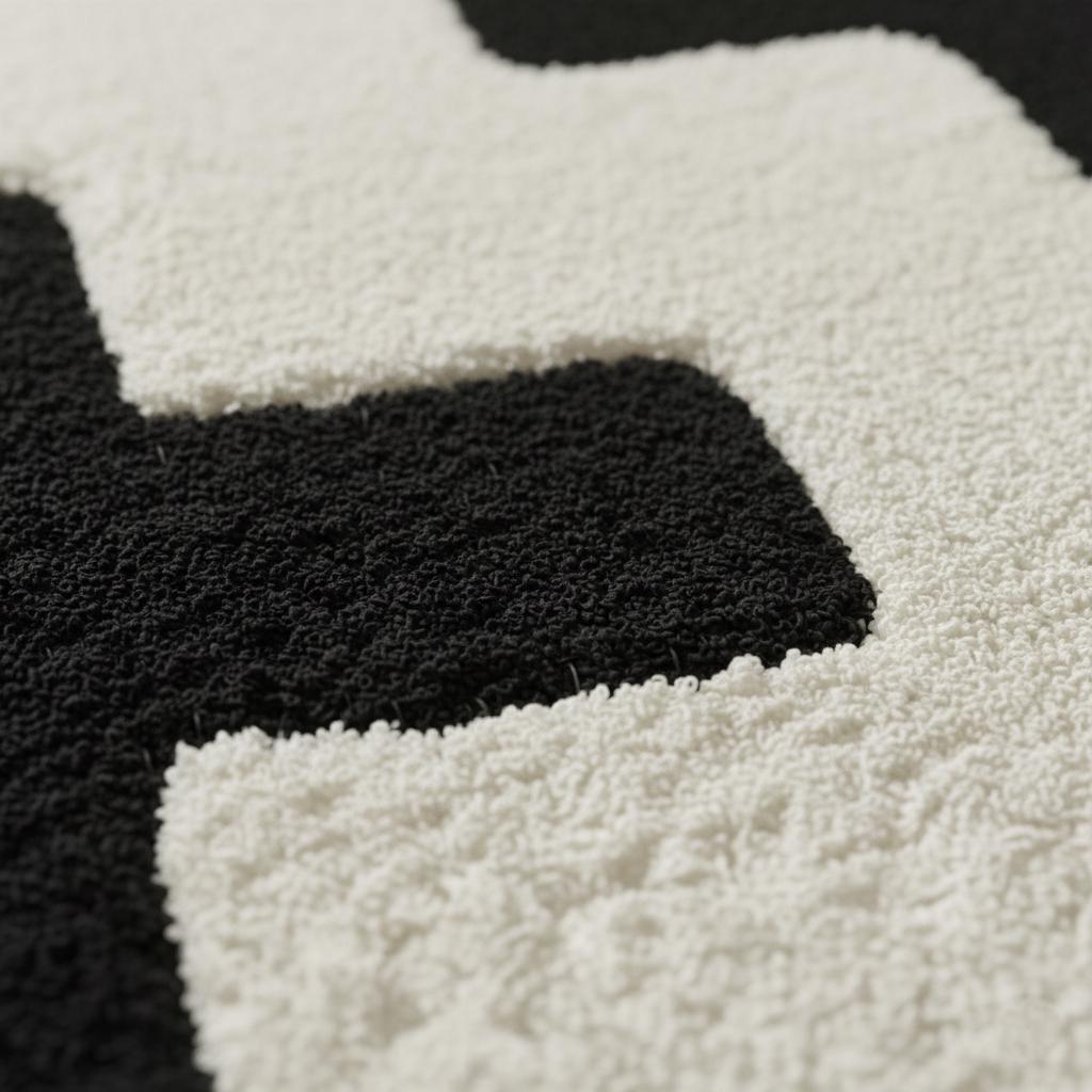 Handmade Tufted Wool Rug: Abstract Pixel Black and White Accent Carpet
