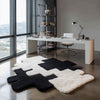 Handmade Tufted Wool Rug: Abstract Pixel Black and White Accent Carpet